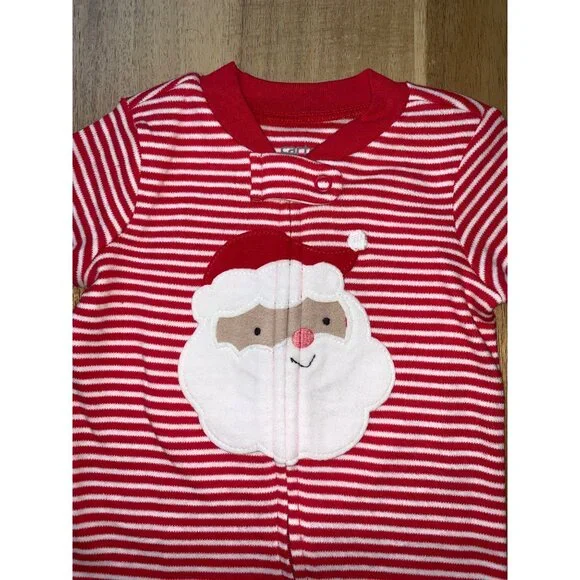 Carters Baby Red & White Striped Santa One-Piece Footed Pajamas Christmas Outfit - Picture 3 of 8